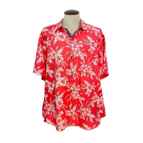 Tommy Bahama Men's Red Stamped Floral Hawaiian Shirt XXL NWT  $125 - Picture 1 of 5